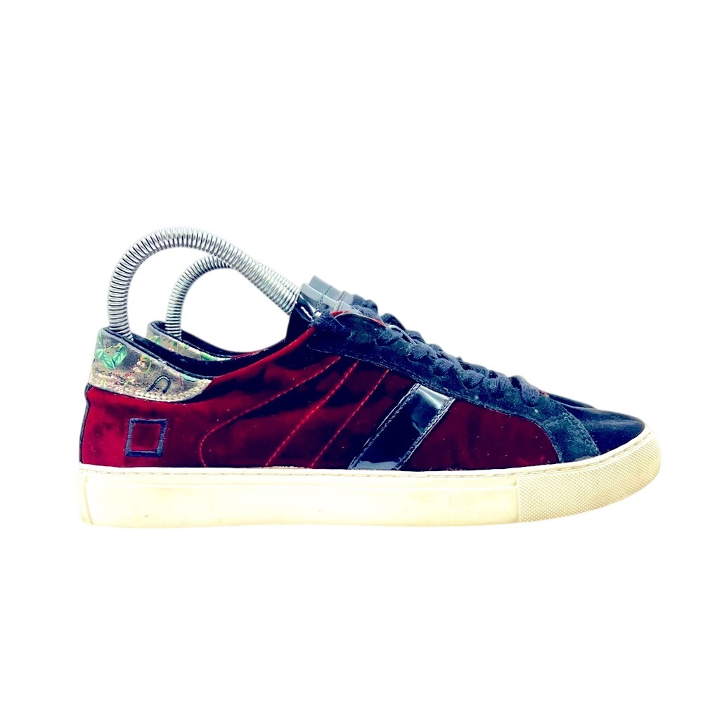 D.A.T.E. Premium Sneakers Womens 8 Eu 39 Burgundy Velvet Navy Suede Low Top